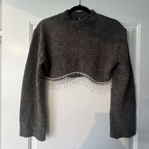 ZARA Jeweled Soft Cropped Sweater - Picture 4 of 6